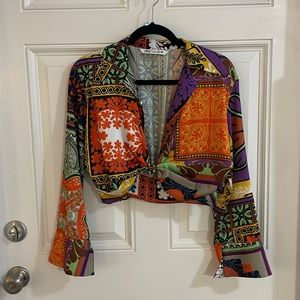 Zara pattern bell sleeve crop top size Small